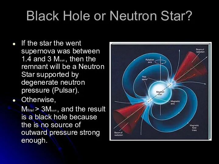 Black Hole or Neutron Star? If the star the went supernova was