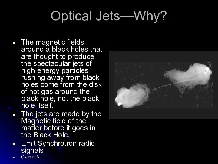 Optical Jets—Why? The magnetic fields around a black holes that are thought