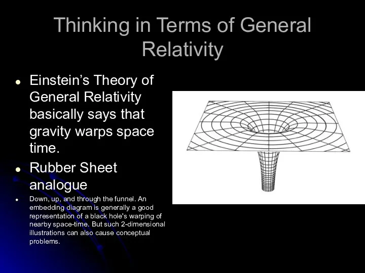Thinking in Terms of General Relativity Einstein’s Theory of General Relativity basically