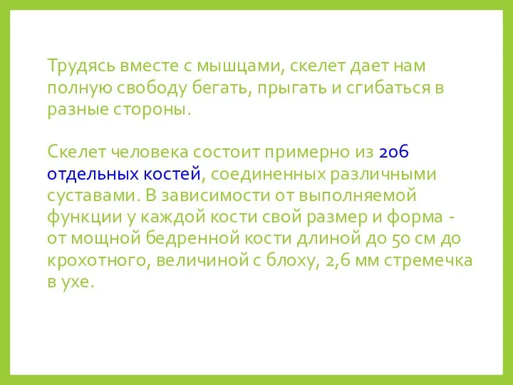 Трудясь вместе с мышцами, скелет дает нам полную свободу бегать, прыгать и