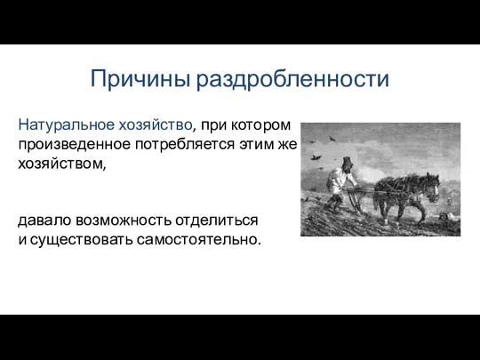 Причины раздробленности давало возможность отделиться и существовать самостоятельно. Натуральное хозяйство, при котором