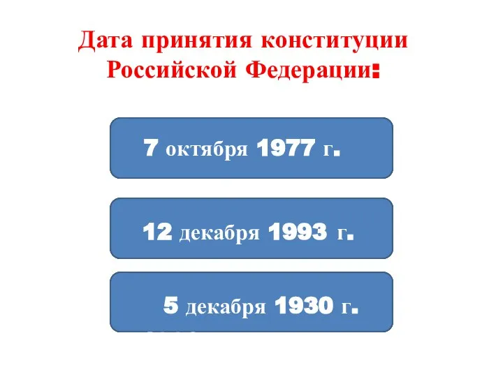 Дата принятия конституции Российской Федерации: 7 октября 1977 г. 5 декабря 1930