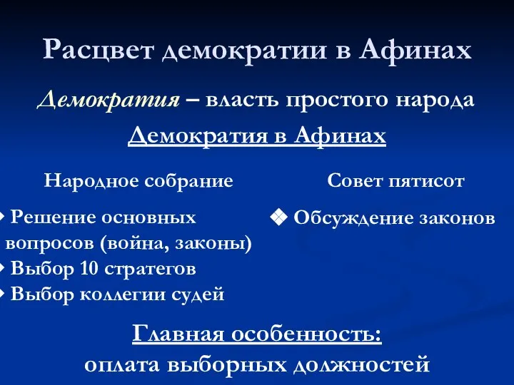 Расцвет демократии в Афинах Демократия – власть простого народа Демократия в Афинах