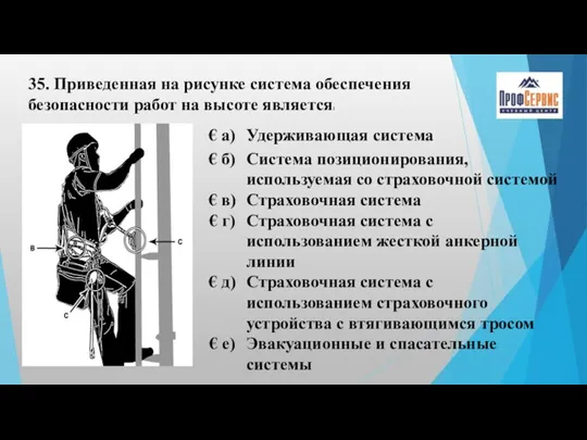 35. Приведенная на рисунке система обеспечения безопасности работ на высоте является: