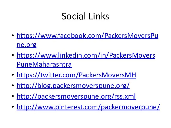 Social Links https://www.facebook.com/PackersMoversPune.org https://www.linkedin.com/in/PackersMoversPuneMaharashtra https://twitter.com/PackersMoversMH http://blog.packersmoverspune.org/ http://packersmoverspune.org/rss.xml http://www.pinterest.com/packermoverpune/