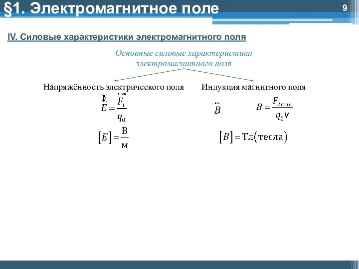 §1. Электромагнитное поле IV. Силовые характеристики электромагнитного поля