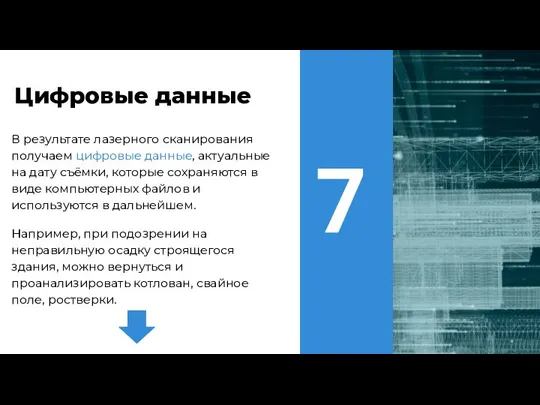 В результате лазерного сканирования получаем цифровые данные, актуальные на дату съёмки, которые