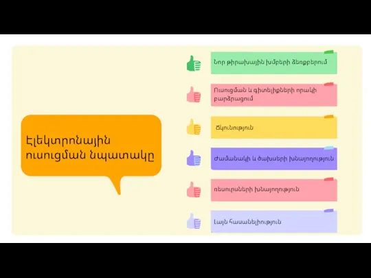 Նոր թիրախային խմբերի ձեռքբերում Ուսուցման և գիտելիքների որակի բարձրացում Ճկունություն Էլեկտրոնային ուսուցման