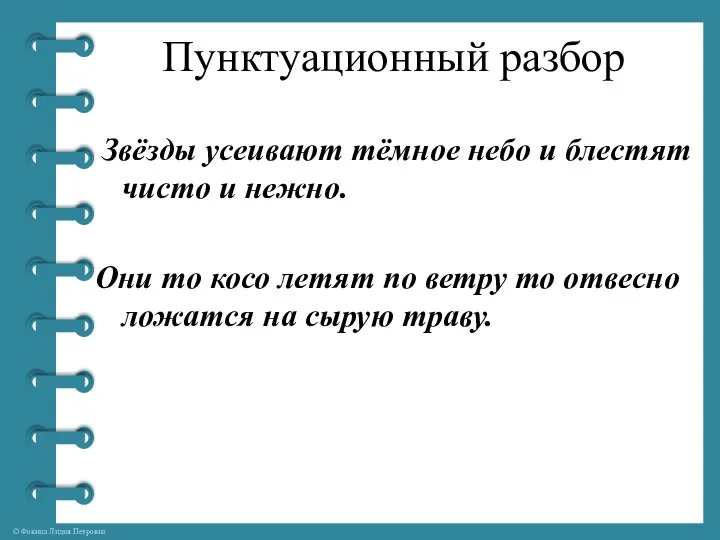 Пунктуационный разбор Звёзды усеивают тёмное небо и блестят чисто и нежно. Они