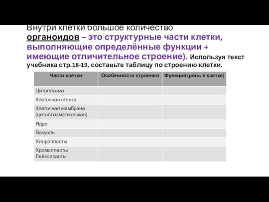 Внутри клетки большое количество органоидов – это структурные части клетки, выполняющие определённые