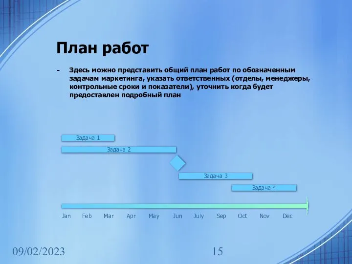 09/02/2023 План работ Здесь можно представить общий план работ по обозначенным задачам