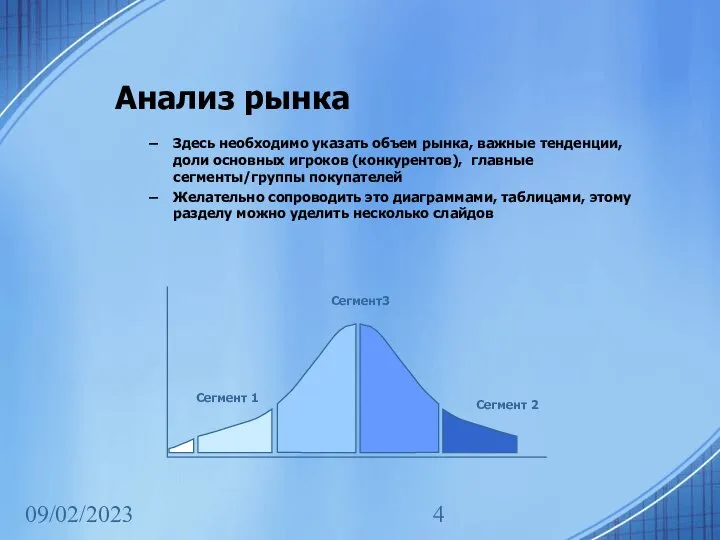 09/02/2023 Анализ рынка Здесь необходимо указать объем рынка, важные тенденции, доли основных