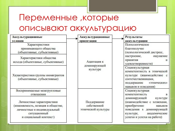 Переменные ,которые описывают аккультурацию