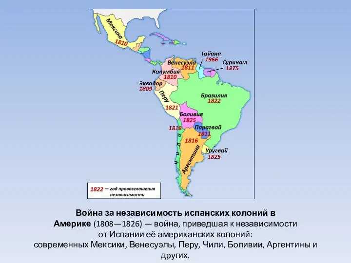 Война за независимость испанских колоний в Америке (1808—1826) — война, приведшая к