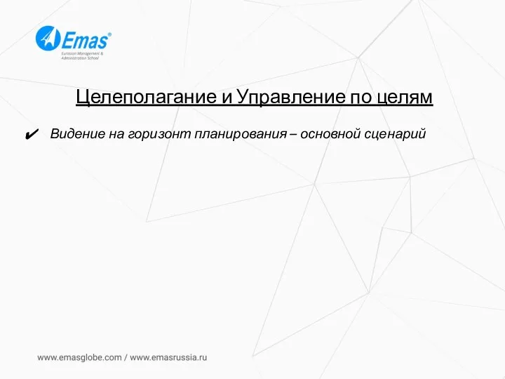 Целеполагание и Управление по целям Видение на горизонт планирования – основной сценарий