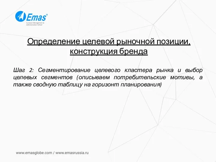 Определение целевой рыночной позиции, конструкция бренда Шаг 2: Сегментирование целевого кластера рынка