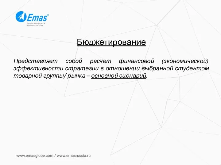 Бюджетирование Представляет собой расчёт финансовой (экономической) эффективности стратегии в отношении выбранной студентом