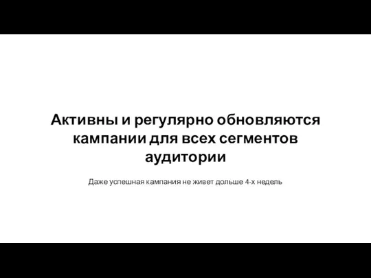 Даже успешная кампания не живет дольше 4-х недель Активны и регулярно обновляются