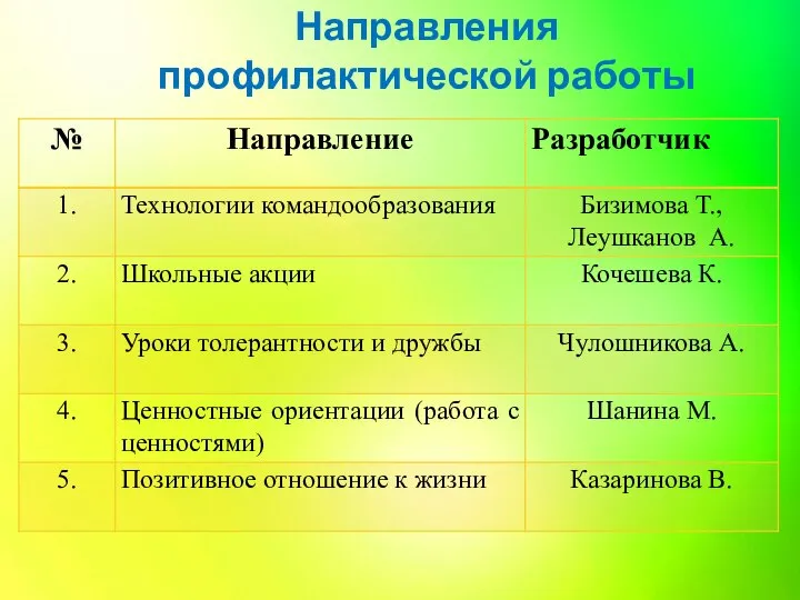 Направления профилактической работы