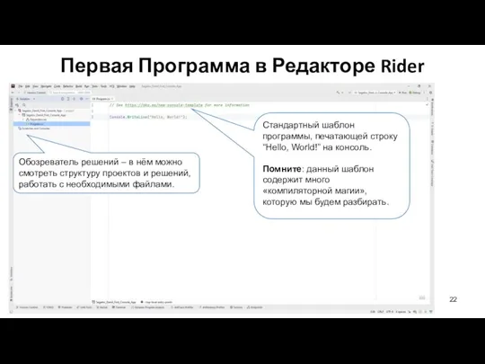 Первая Программа в Редакторе Rider