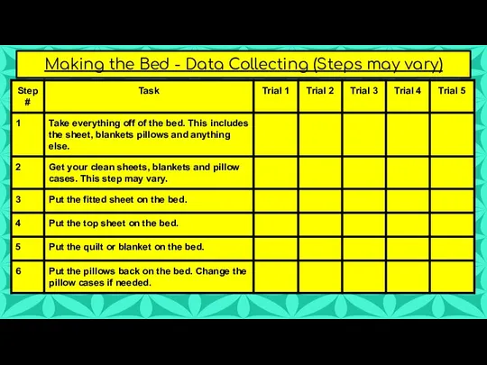 Making the Bed - Data Collecting (Steps may vary)