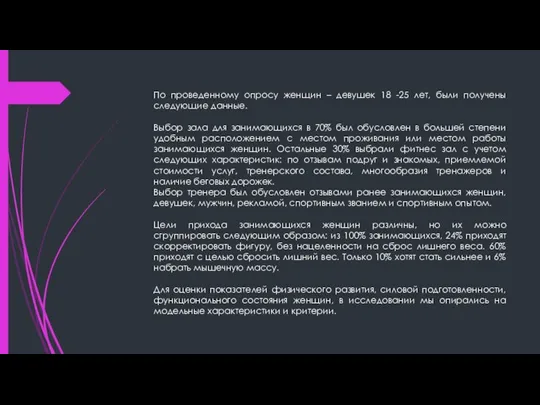 По проведенному опросу женщин – девушек 18 -25 лет, были получены следующие