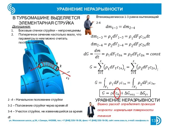 УРАВНЕНИЕ НЕРАЗРЫВНОСТИ В ТУРБОМАШИНЕ ВЫДЕЛЯЕТСЯ ЭЛЕМЕНТАРНАЯ СТРУЙКА 1- 4 – Начальное положение