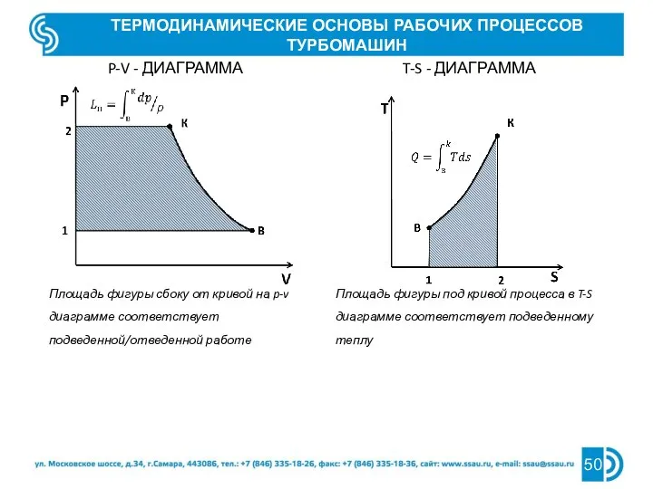 ТЕРМОДИНАМИЧЕСКИЕ ОСНОВЫ РАБОЧИХ ПРОЦЕССОВ ТУРБОМАШИН P-V - ДИАГРАММА T-S - ДИАГРАММА Площадь