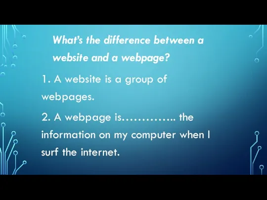 1. A website is a group of webpages. 2. A webpage is…………..