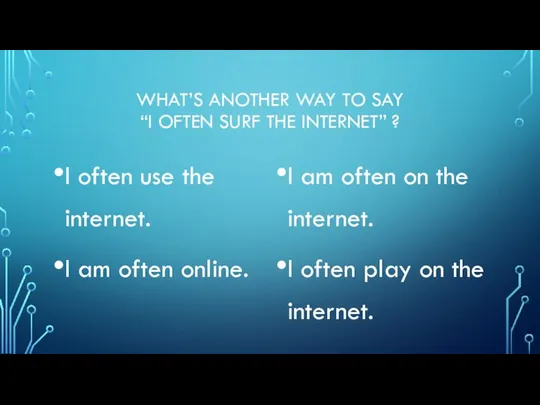 WHAT’S ANOTHER WAY TO SAY “I OFTEN SURF THE INTERNET” ? I
