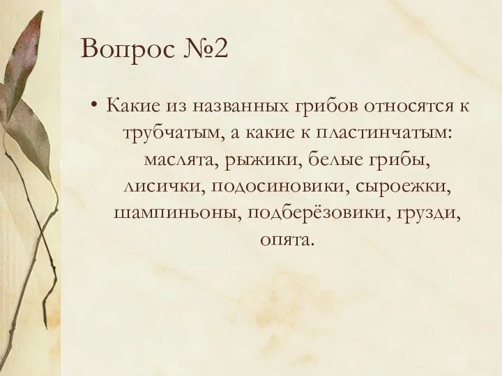 Вопрос №2 Какие из названных грибов относятся к трубчатым, а какие к