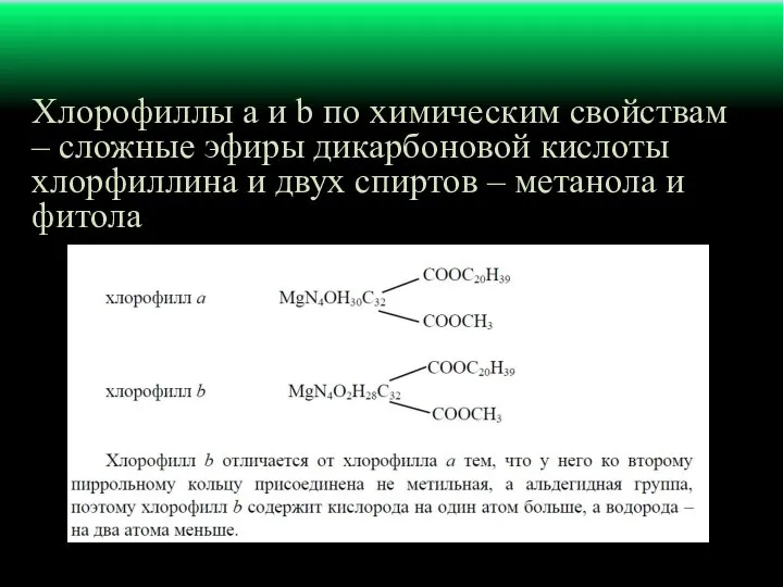 Хлорофиллы a и b по химическим свойствам – сложные эфиры дикарбоновой кислоты