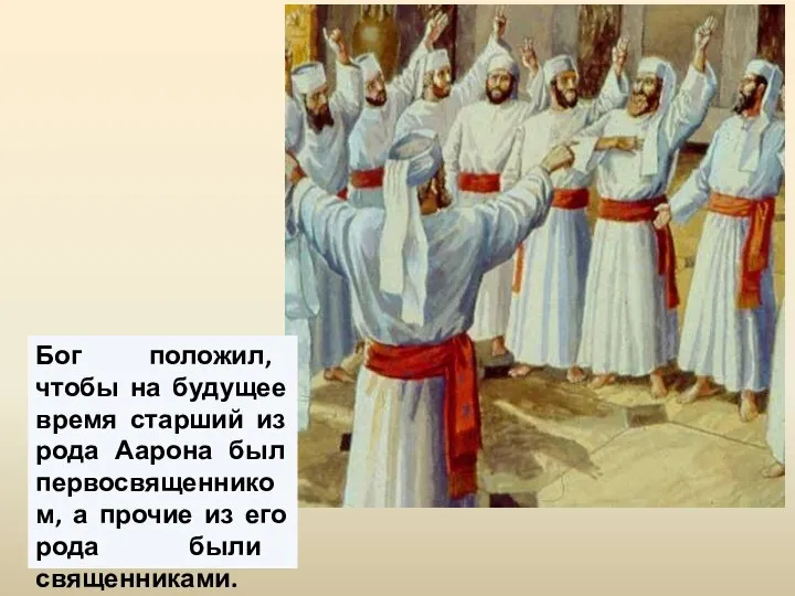 Бог положил, чтобы на будущее время старший из рода Аарона был первосвященником,