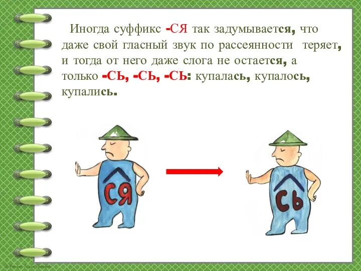 Иногда суффикс -СЯ так задумывается, что даже свой гласный звук по рассеянности