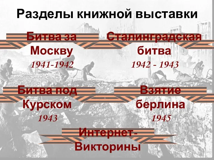 Разделы книжной выставки Битва за Москву 1941-1942 Сталинградская битва 1942 - 1943