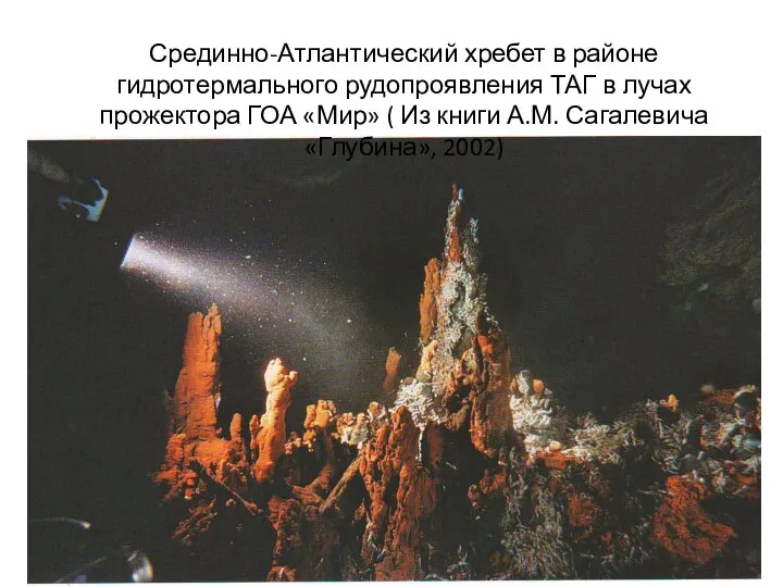 Срединно-Атлантический хребет в районе гидротермального рудопроявления ТАГ в лучах прожектора ГОА «Мир»