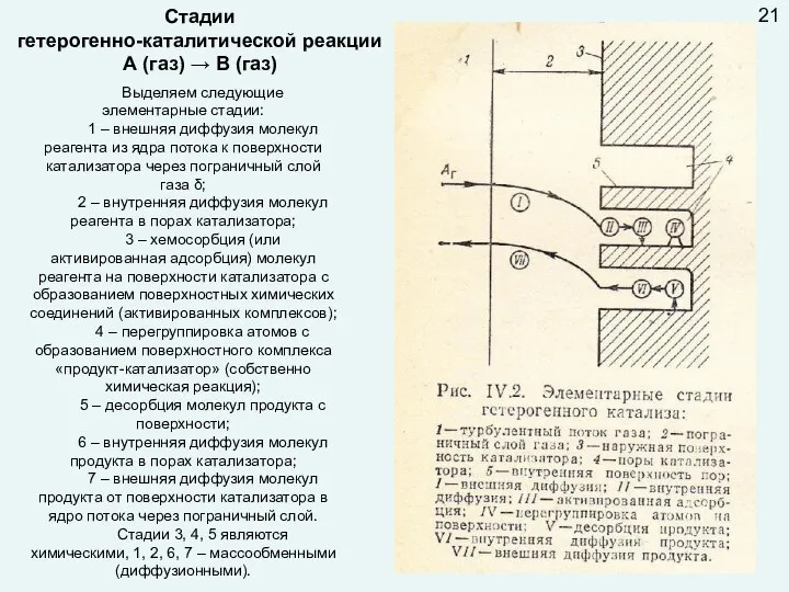 Стадии гетерогенно-каталитической реакции А (газ) → B (газ) Выделяем следующие элементарные стадии: