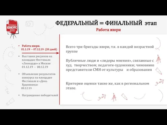 ФЕДЕРАЛЬНЫЙ = ФИНАЛЬНЫЙ этап Работа жюри Всего три бригады жюри, т.к. в