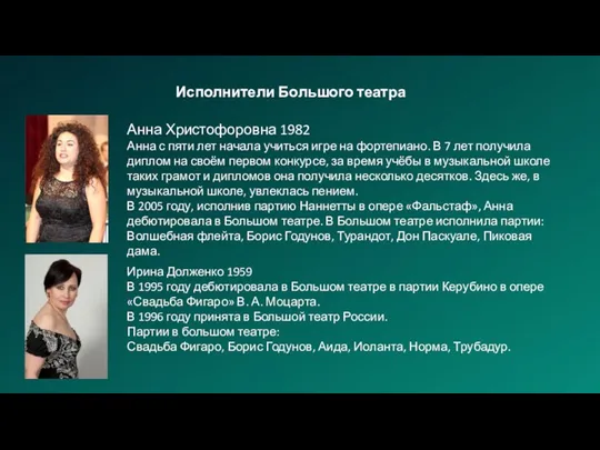 Исполнители Большого театра Анна Христофоровна 1982 Анна с пяти лет начала учиться