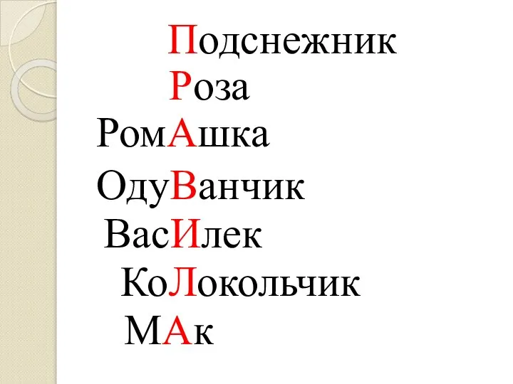 Подснежник Роза РомАшка ОдуВанчик ВасИлек КоЛокольчик МАк