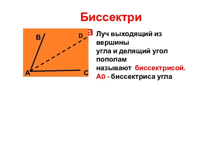 Биссектриса А В С D Луч выходящий из вершины угла и делящий