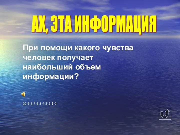 При помощи какого чувства человек получает наибольший объем информации? 10 9 8