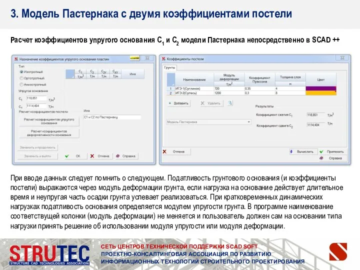 Расчет коэффициентов упругого основания С1 и С2 модели Пастернака непосредственно в SCAD