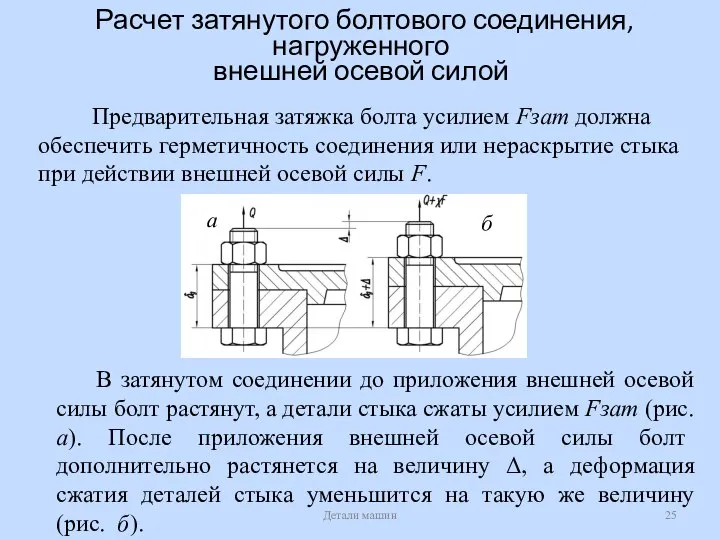 Расчет затянутого болтового соединения, нагруженного внешней осевой силой Детали машин Предварительная затяжка