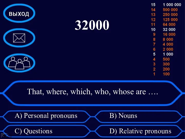 That, where, which, who, whose are …. A) Personal pronouns B) Nouns