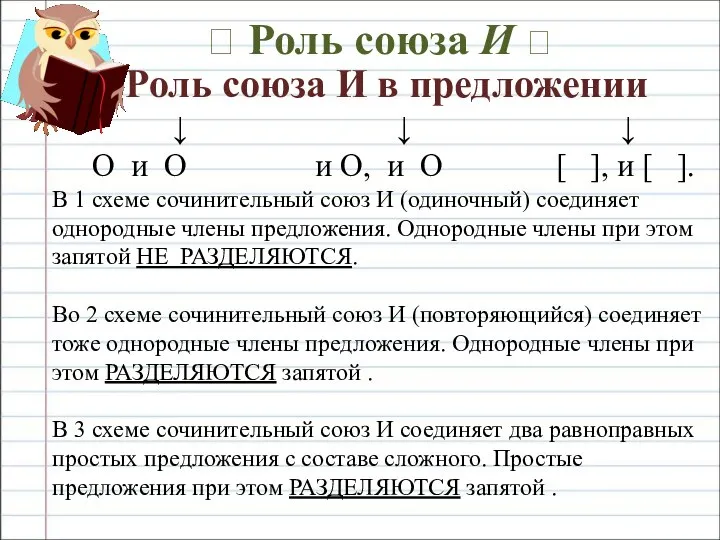 ? Роль союза И ? Роль союза И в предложении ↓ ↓