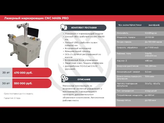 Лазерный маркировщик CNC MARk PRO Напольная конструкция со встроенной системой управления и