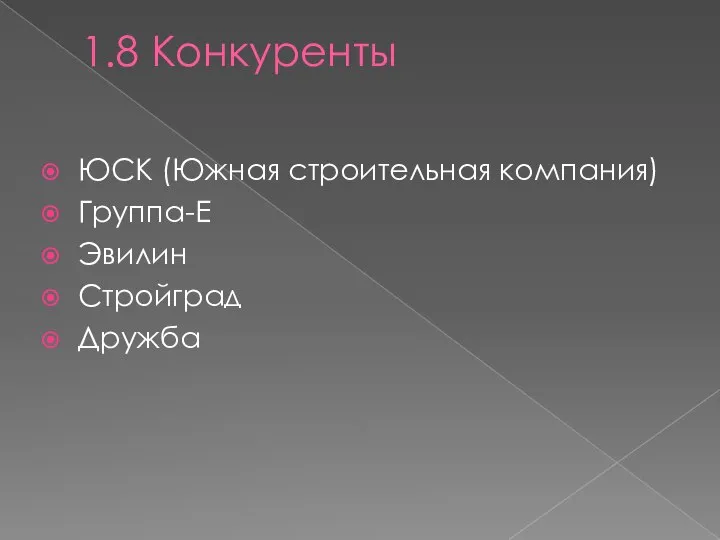 1.8 Конкуренты ЮСК (Южная строительная компания) Группа-Е Эвилин Стройград Дружба