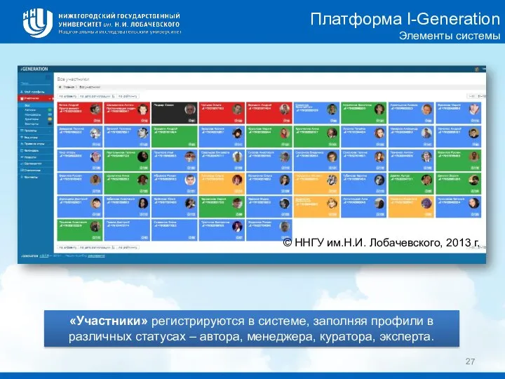«Участники» регистрируются в системе, заполняя профили в различных статусах – автора, менеджера,