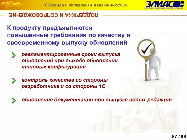 К продукту предъявляются повышенные требования по качеству и своевременному выпуску обновлений регламентированные